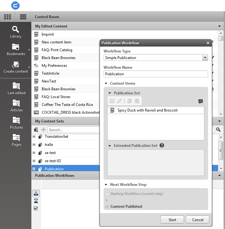 Control Room with open workflow window