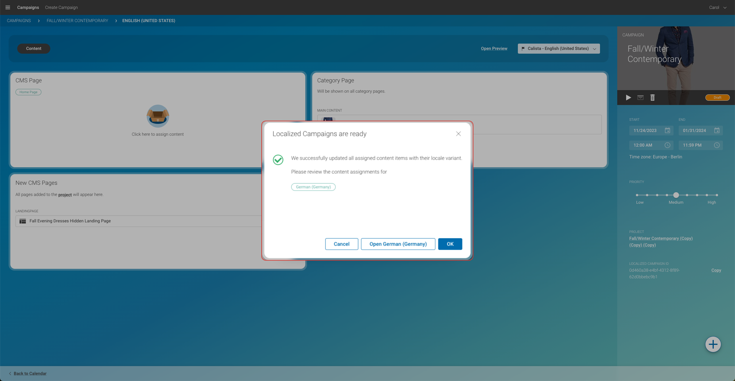 Localization and all content ready CampaignApp Create new locale Localization ready en