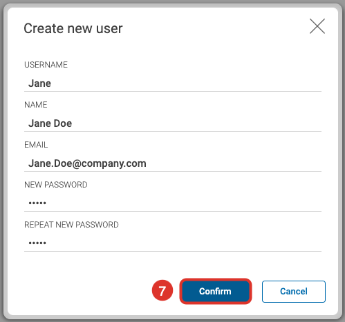 Create new User dialog