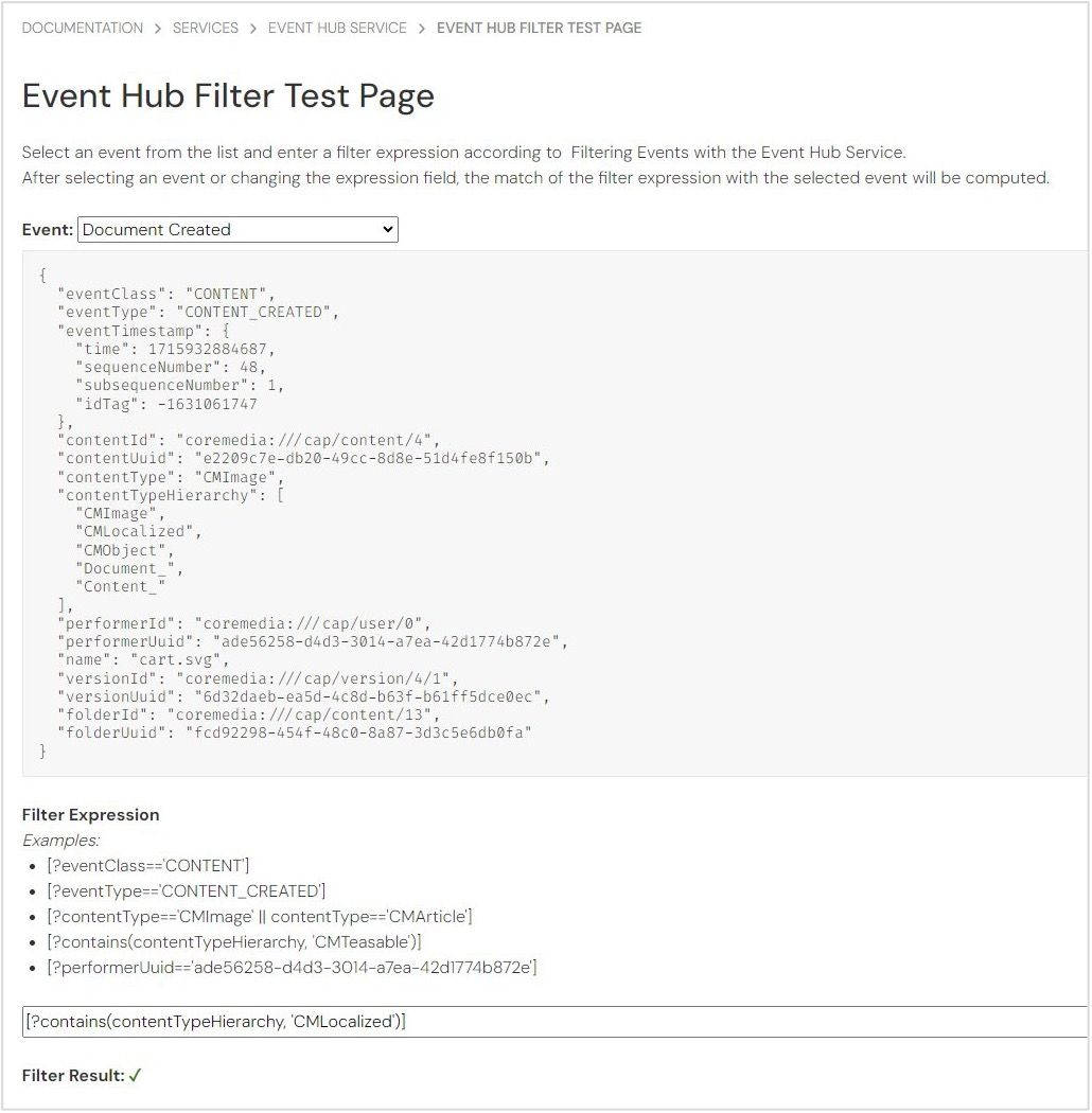 Event Hub Filter Test Page